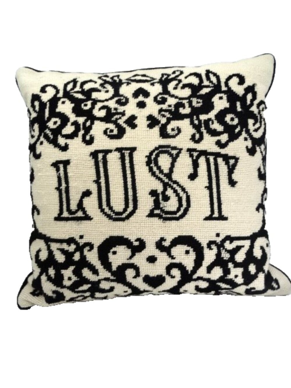 RARE!! Jonathan Adler Beige & Black "LUST" 15" Square Pillows